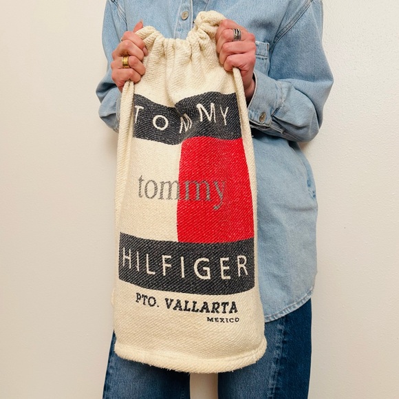 Vintage 90s Tommy Hilfiger Backpack Logo Pouch Beach Tote Bag Canvas main image 4